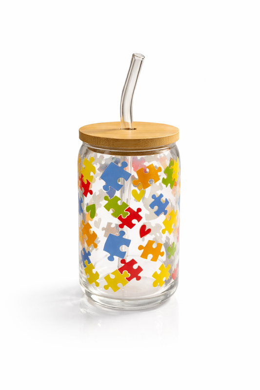 Autism Awareness Puzzle Glass Cup - 16 oz
