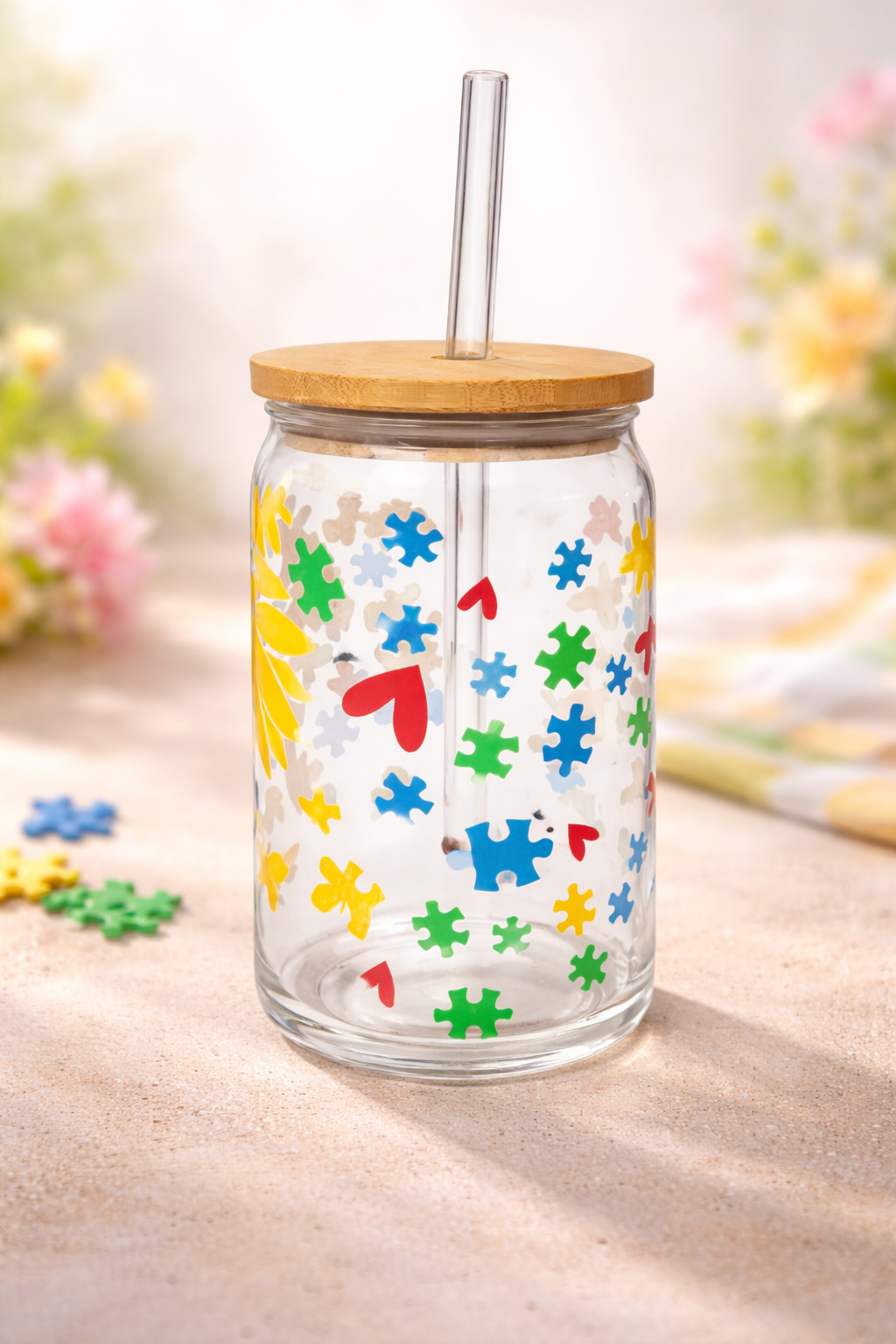 Autism Awareness Puzzle Glass Cup - 16 oz