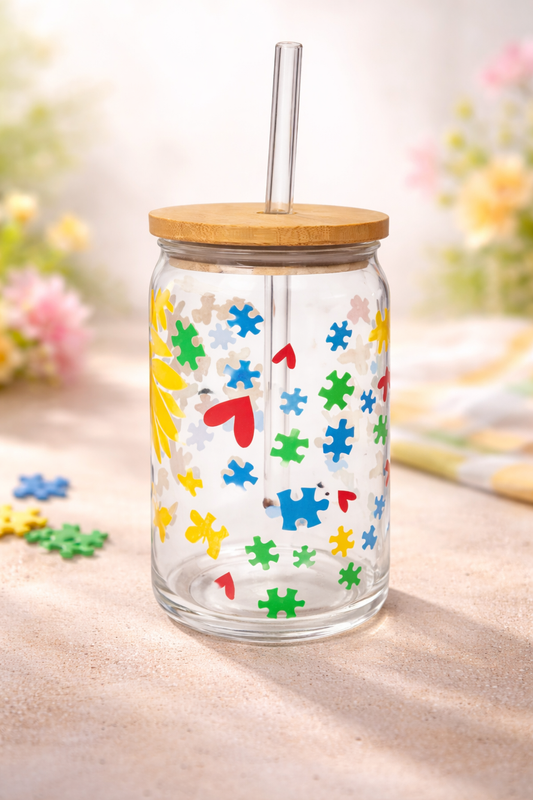 Autism Awareness Puzzle Glass Cup - 16 oz
