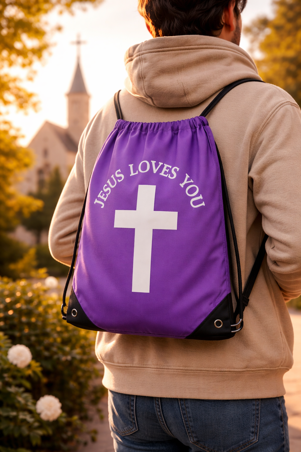 Jesus Loves You Drawstring Backpack - Faith-Based Everyday Bag