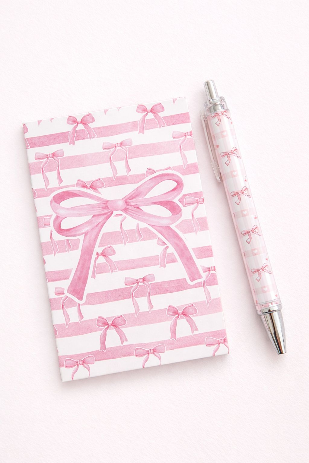 Mini Bow Notebook - Pink & White (5x3)