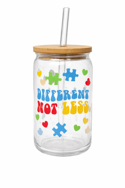 Autism Awareness 16 oz Glass Can Cup - Different Not Less