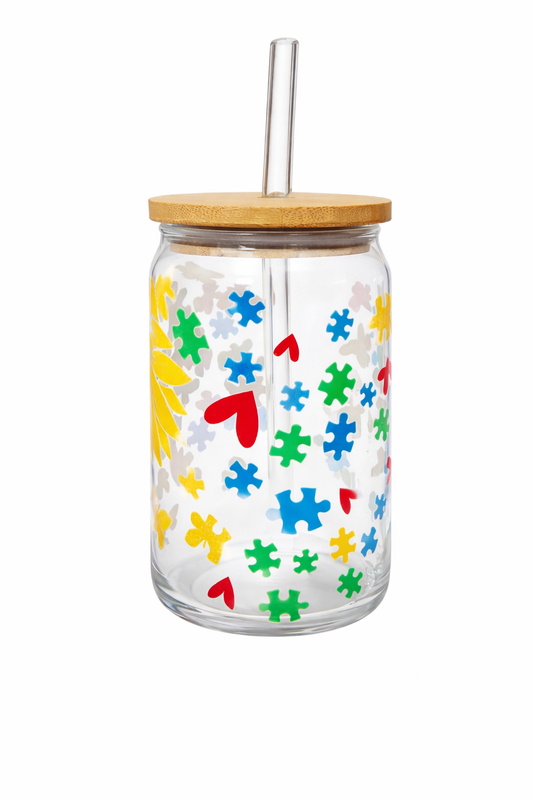 Gold Butterfly Autism Awareness Glass Cup - 16 oz