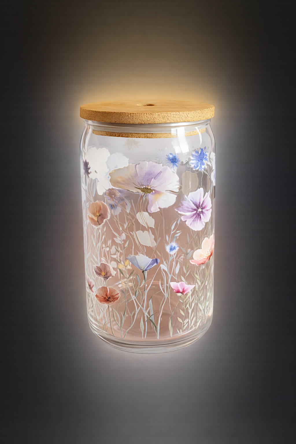 Floral Glass Tumbler with Bamboo Lid & Glass Straw
